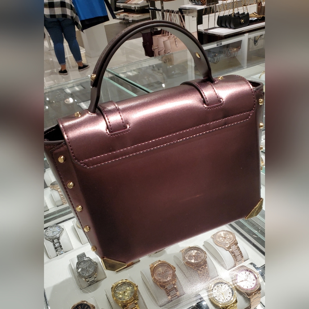 New 🎀 Michael Kors MANHATTAN MD Satchel Bordeaux Bronze Color - Picture 5 of 10